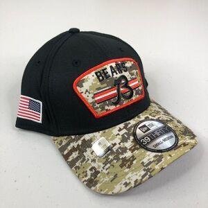Chicago Bears Hat Cap NFL Salute To Service Black Camo New Era 39Thirty Flex S/M